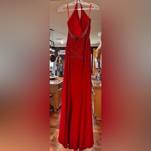 Elegant Red Gown with Sparkling Accents